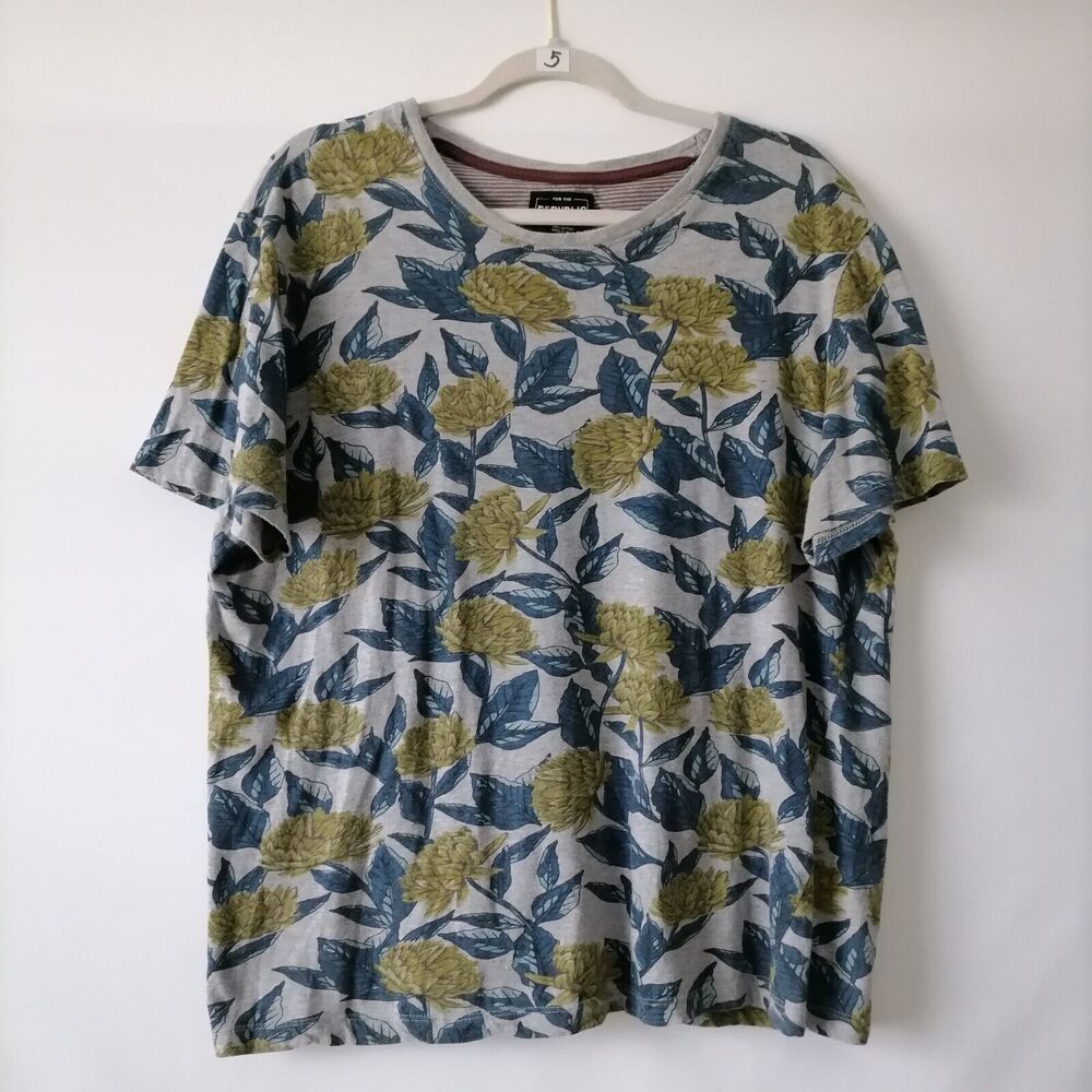 For The Republic Mens Multicolor Floral Print Cotton Pullover T-Shirt Size Large